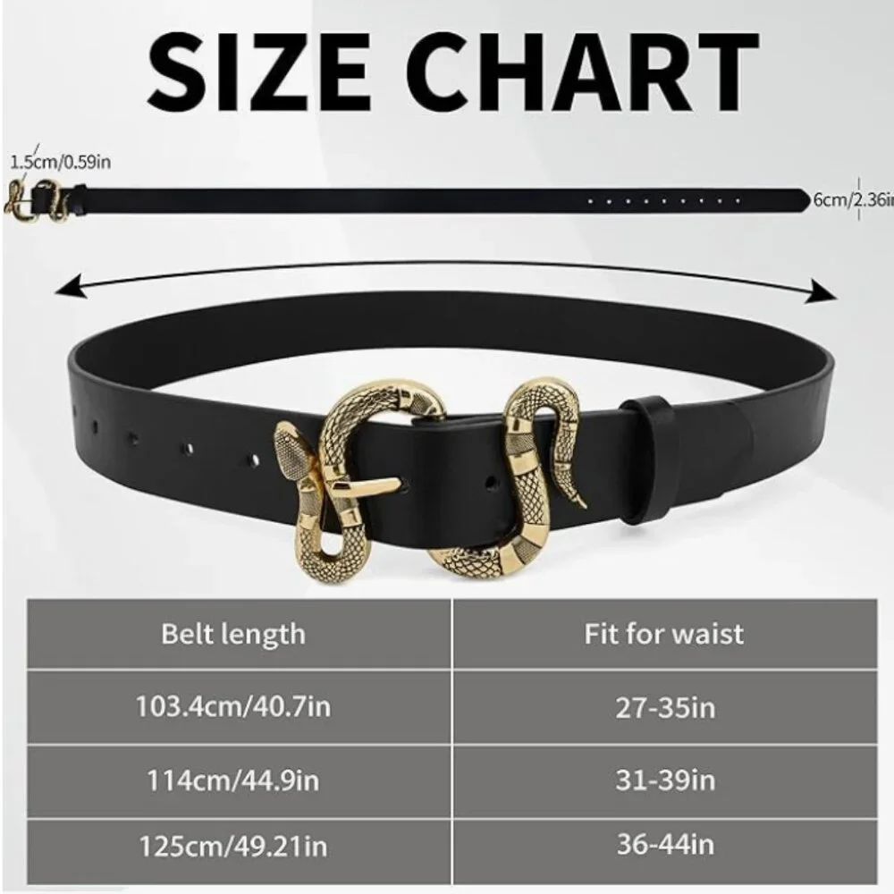 Leather Adjustable Western Snake Buckle Belt